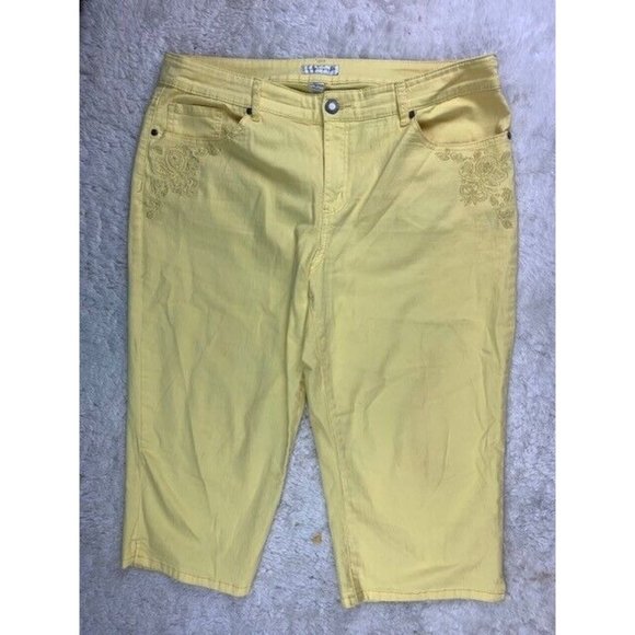 Christopher & Banks Size 16 Womens Capri Jeans Yellow Stretch - Picture 1 of 4